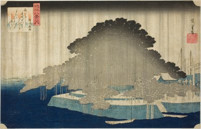 Nachtregen in Karasaki (Karasaki no yau), aus der Serie "Acht Ansichten von Omi (Omi hakkei no uchi)" von Utagawa Hiroshige