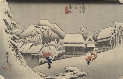 Nachtschnee in Kanbara, aus der Serie Dreiundfünfzig Stationen des Tōkaidō von Utagawa Hiroshige
