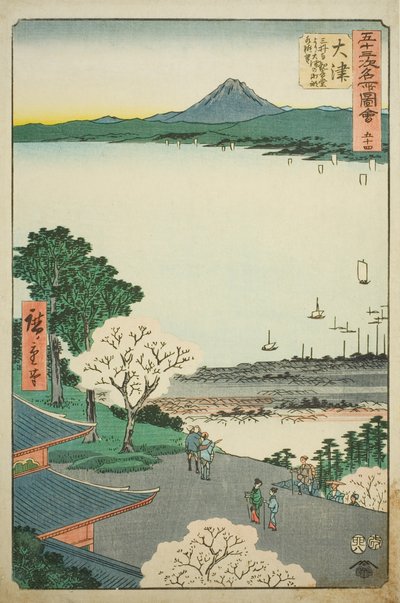 Otsu: Fernsicht auf Otsu und den See von der Kannon-Halle des Mii-Tempels, Nr. 54 aus der Serie "Berühmte Ansichten der dreiundfünfzig Stationen" von Utagawa Hiroshige