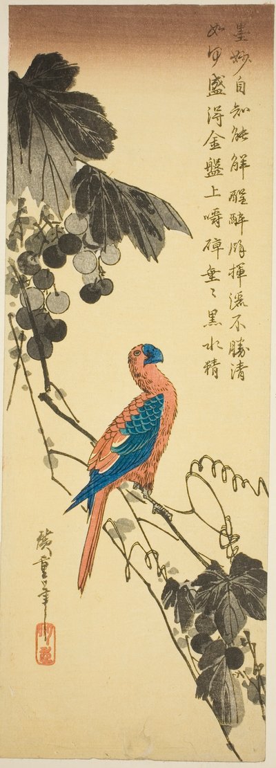 Papagei auf einer Weinrebe von Utagawa Hiroshige