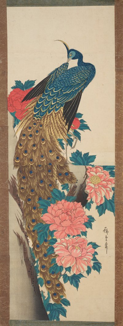 Pfau und Pfingstrosen von Utagawa Hiroshige