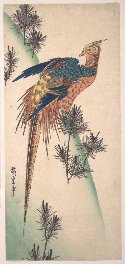 Fasan und Kiefern an einem verschneiten Hang von Utagawa Hiroshige
