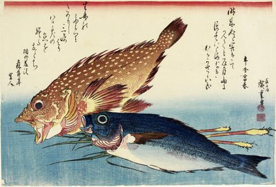 Skorpionfisch, Chicken Grunt und Ingwersprossen, ca. 1832 von Utagawa Hiroshige