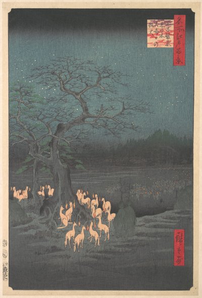 Der Shōzoku-Enoki-Baum in Ōji: Fuchsfeuer am Silvesterabend von Utagawa Hiroshige