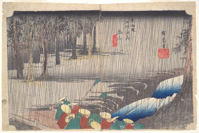 Frühlingsregen in Tsuchiyama, aus der Serie Dreiundfünfzig Stationen des Tōkaidō von Utagawa Hiroshige