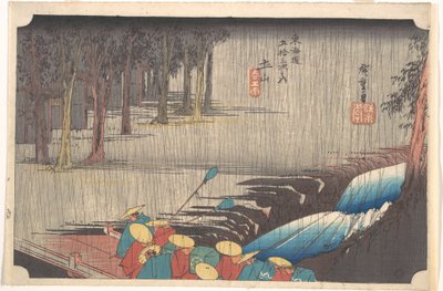 Frühlingsregen in Tsuchiyama, aus der Serie Dreiundfünfzig Stationen des Tōkaidō von Utagawa Hiroshige