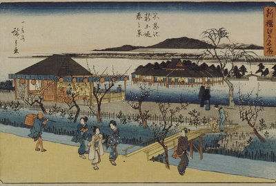 Frühlingsansicht des neuen Damms bei Shinobazu von Utagawa Hiroshige