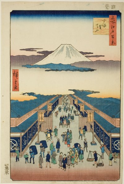 Surugacho, aus der Serie "Hundert berühmte Ansichten von Edo (Meisho Edo hyakkei)" von Utagawa Hiroshige