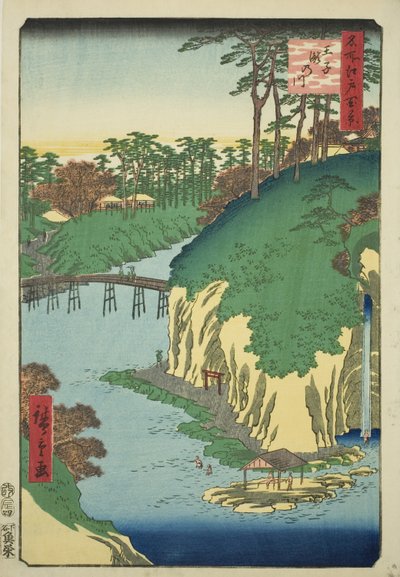 Der Fluss der Wasserfälle in Oji (Oji Takinogawa), aus der Serie "Hundert berühmte Ansichten von Edo (Meisho Edo hyakkei)" von Utagawa Hiroshige