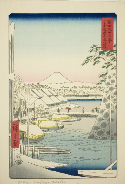 Das Flussufer bei Sukiya in der östlichen Hauptstadt (Toto Sukiyagashi), aus der Serie "Sechsunddreißig Ansichten des Berges Fuji (Fuji sanjurokkei)" von Utagawa Hiroshige
