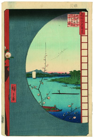 Blick von Massaki auf den Suijin-Schrein, Uchigawa-Inlet und Sekiya von Utagawa Hiroshige