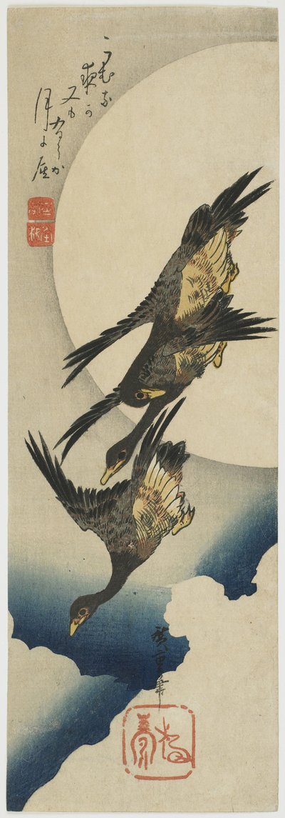 Wildgänse über dem Mond, 1834-39 von Utagawa Hiroshige