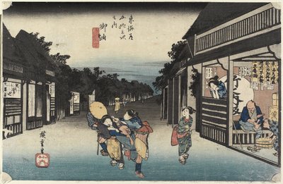 Frauen, die Reisende anwerben, Goyu, ca. 1833 von Utagawa Hiroshige