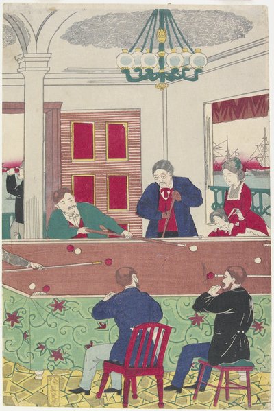 Ausländer beim Billardspiel, spätes 19. Jahrhundert von Utagawa Hiroshige III