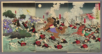 Heftige Kämpfe am Anseong-Übergang in Korea (Chosen Anjo watashi no gekisen no zu) von Utagawa Kokunimasa