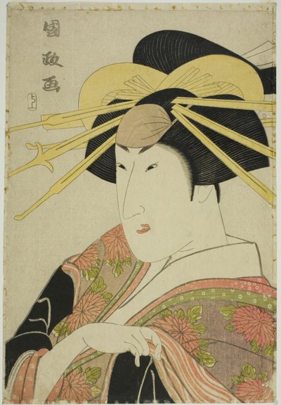 Porträt eines Schauspielers in Frauenkleidung von Utagawa Kunimasa