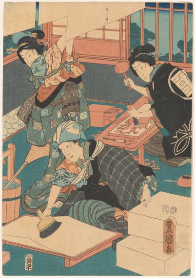 Frauen machen Drucke (Mittelteil) von Utagawa Kunisada (I)