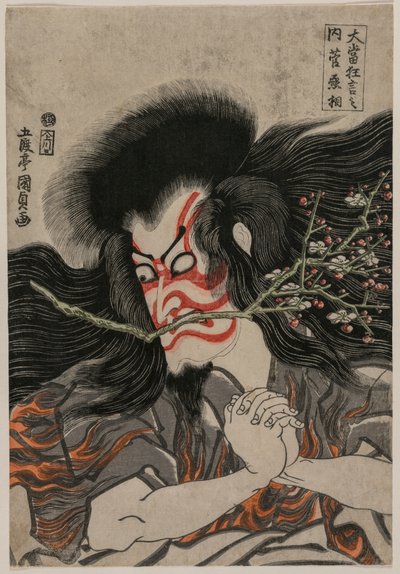 Ichikawa Danjuro VII als Kan Shojo in der Mt. Tenpai-Szene, aus der Serie Berühmte Kabuki-Stücke von Utagawa Kunisada