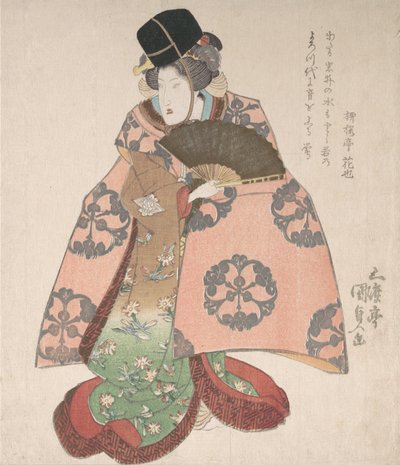 Kabuki-Schauspieler in einer Frauenrolle mit einem Fächer, 19. Jahrhundert von Utagawa Kunisada