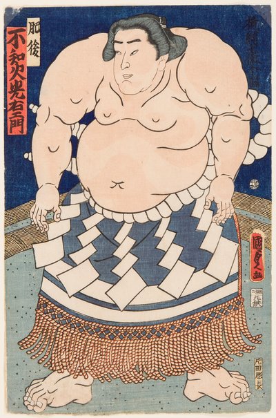 Porträt des Sumo-Ringers Shiranui Mitsuemon (1825-1879) mit einem rituellen Schurz von Utagawa Kunisada II