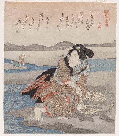 Frau, die Muscheln gräbt; aus der Serie Fünf Bilder von Ebbe von Utagawa Kuniyoshi