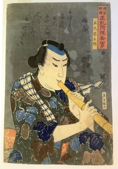 Goshaku Somegorō spielt die Flöte von Utagawa Kuniyoshi