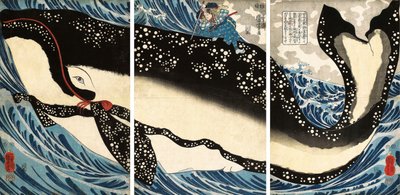 Miyamoto no Musashi greift den riesigen Wal an von Utagawa Kuniyoshi