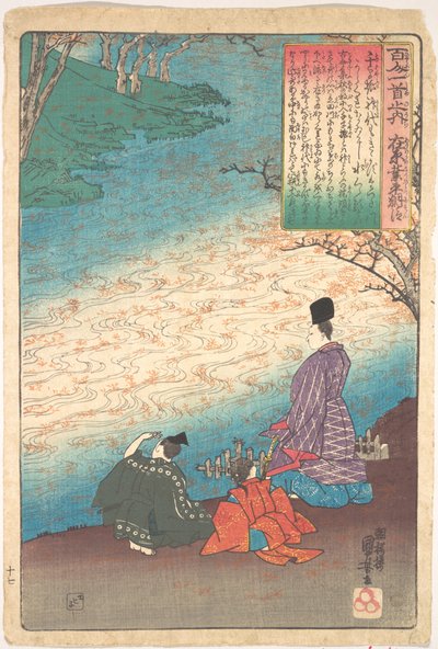 Dichter mit zwei Pagen am Ufer des Tatsuta von Utagawa Kuniyoshi