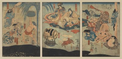 Meerestiere unterhalten Urashima Tarō und Oto Hime im Drachenpalast von Utagawa Kuniyoshi