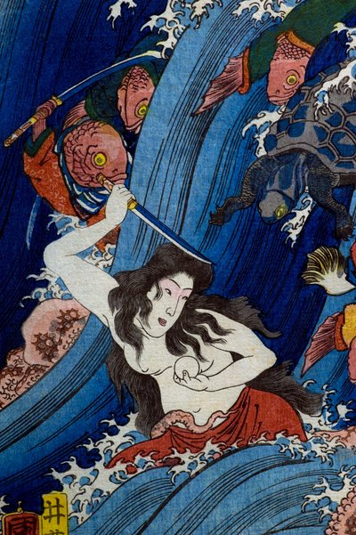 Tamatori-hime stiehlt das heilige Juwel aus dem Drachenpalast (Ryūgū Tamatori-hime no zu) von Utagawa Kuniyoshi