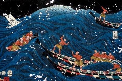 Das Gedeihen der sieben Küsten mit großen Fischen (Nana ura tairyō hanjō no zu) von Utagawa Kuniyoshi