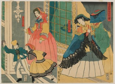 Bild der Residenz eines ausländischen Kaufmanns aus Übersee: Portugal und Südamerika, Edo-Periode, 1861 von Utagawa Sadahide