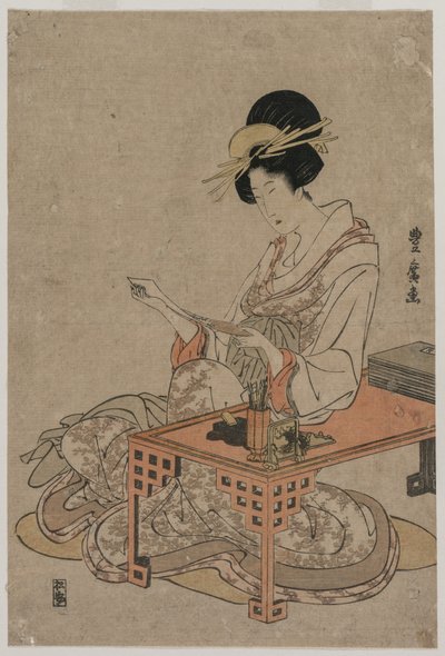 Kurtisane sitzt an einem Schreibtisch von Utagawa Toyohiro