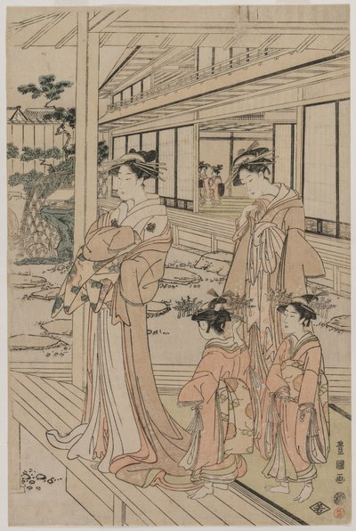 Kurtisane auf einer Veranda stehend von Utagawa Toyokuni