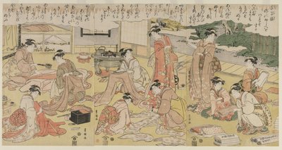 Frauen, die Kleidung machen von Utagawa Toyokuni