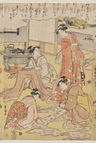 Frauen, die Kleidung machen von Utagawa Toyokuni