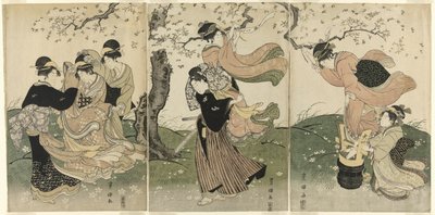 Ein windiger Tag unter den Kirschbäumen von Utagawa Toyokuni I