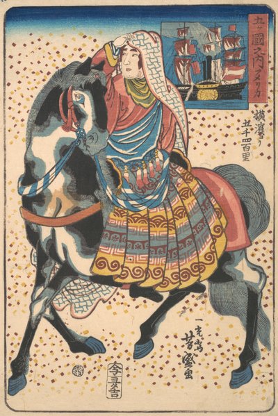 Amerikanische Frau zu Pferd von Utagawa Yoshimori