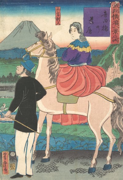 Dämmerung, Blick auf Wildgänse, die in Richtung Yoshida-Brücke fliegen, Januar 1861 von Utagawa Yoshitora
