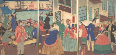 Ansicht des Essens und Trinkens von Menschen aus fünf Ländern, 1861, 12. Monat von Utagawa Yoshitora