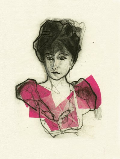 Modernes Pinkes Porträt von Ute Rathmann