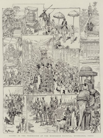 Szenen in der Prozession beim Mohurrum-Festival, Hyderabad, Indien von Victor Armand Poirson
