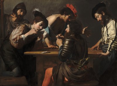 Soldaten spielen Karten und Würfel Die Betrüger, ca. 1618-1620 von Valentin de Boulogne