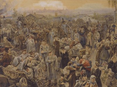 Der Rückzug der russischen Truppen aus Moskau im Jahr 1812, 1907 von Vasili Petrovich Lebedev
