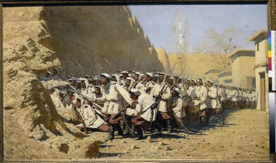 An den Festungsmauern, Lasst sie herein! (Versammlung der Truppen vor der Schlacht). Gemälde von Vasili Vasilyevich Vereshchagin (1842-1904) von Vasili Vasilievich Vereshchagin