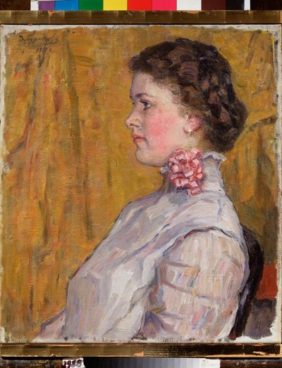 Frauenporträt vor gelbem Hintergrund von Vasilij Ivanovic Surikov