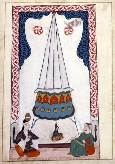Innenansicht einer Residenz in der Türkei unter dem Osmanischen Reich. Miniatur aus „Türkische Denkmäler“ (Codex Cicogna 1971 „Memorie Turchesche“) Aquarell aus der venezianischen Schule des 17. Jahrhunderts von Venetian School