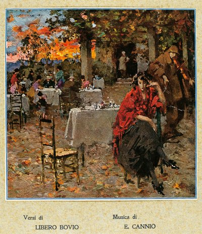 Freiluftrestaurant, Illustration für eine Sammlung neapolitanischer Lieder, Italien, 20. Jahrhundert von Vicenzo Irolli