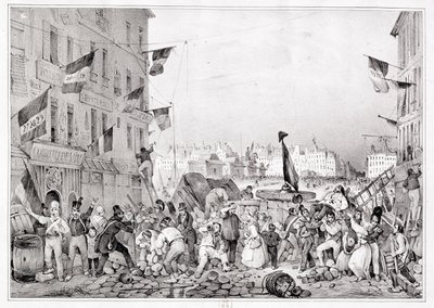 Barrikade an der Rue Dauphine, 29. Juli 1830, graviert von H. Delaporte von Victor Adam