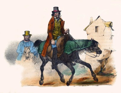 Der Rindfleischhändler trabt und berechnet seinen Gewinn. In „Album Grotesque, Auswahl bemerkenswerter Typen“, Illustrationen von Victor Adam, Paris, um 1850. von Victor Adam